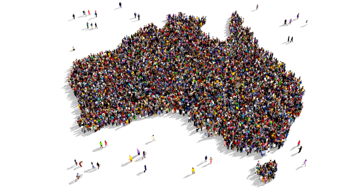 crowd of people in the shape of Australia