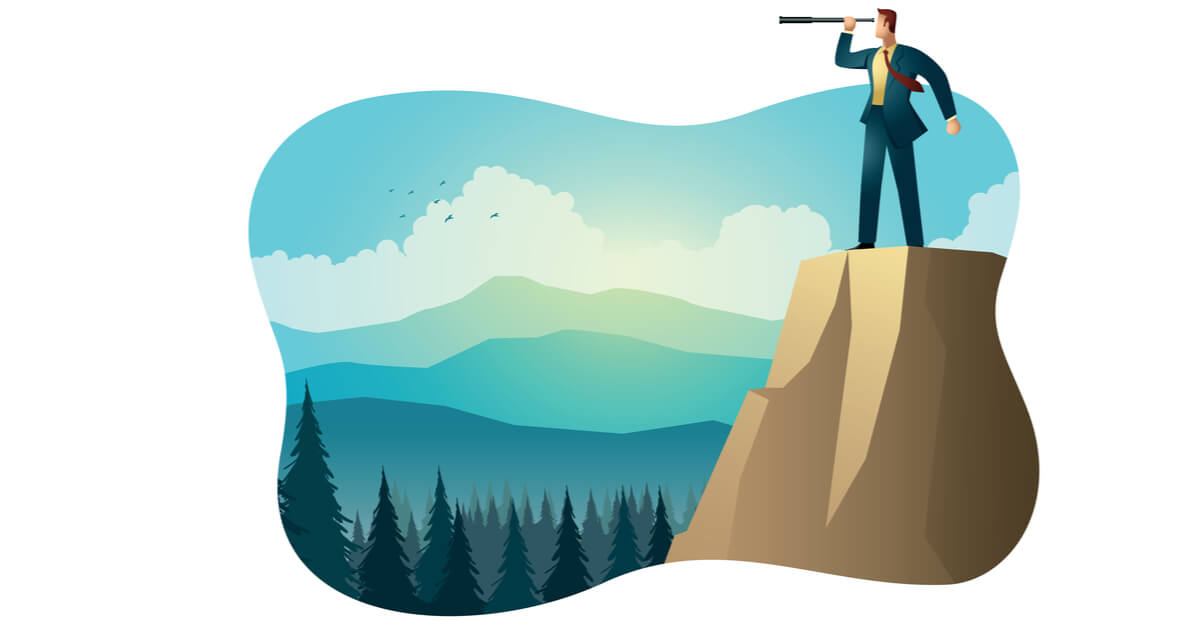 person with a telescope on a cliff overlooking the data privacy tech landscape