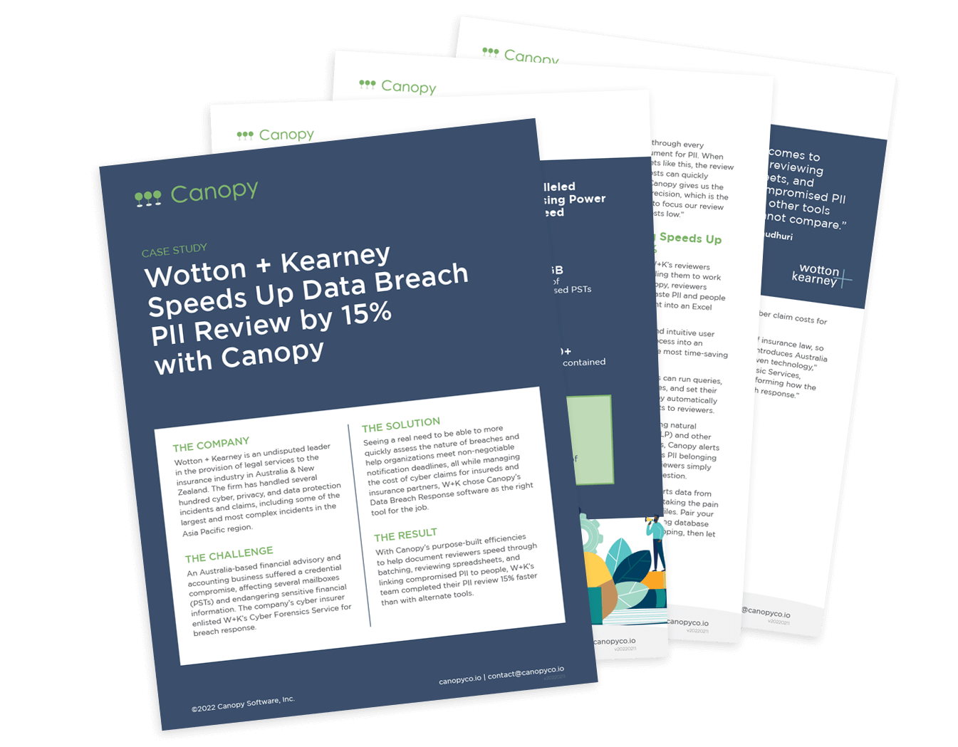 case study document thumbnail - wotton + kearney speeds up data breach PII review by 15% with Canopy