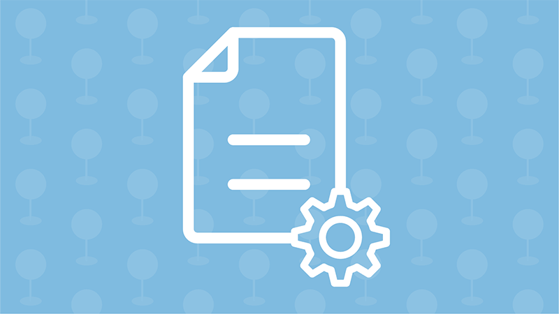 auto review icon of a document with a gear, on top of a light blue canopy marker background