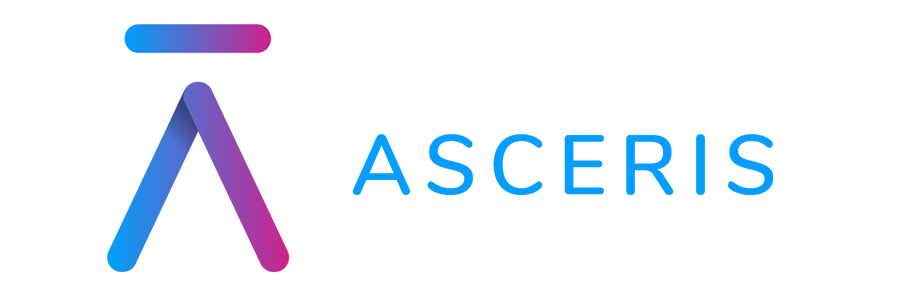 Asceris logo with blue purple pink gradient