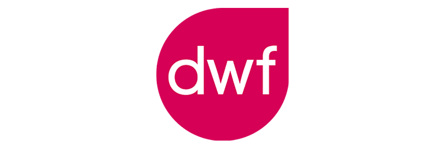 white DWF logo on hot pink teardrop