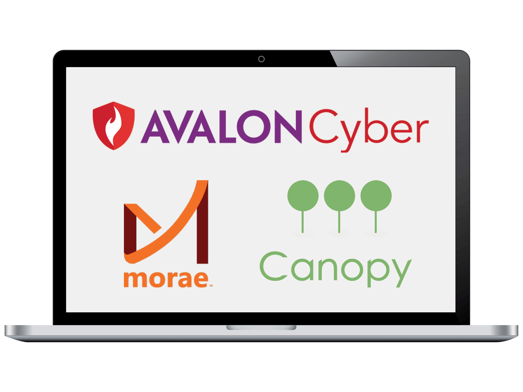 laptop computer with Morae and Avalon cyber expert panelists on screen
