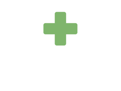 white and green hospital icon representing healthcare sector