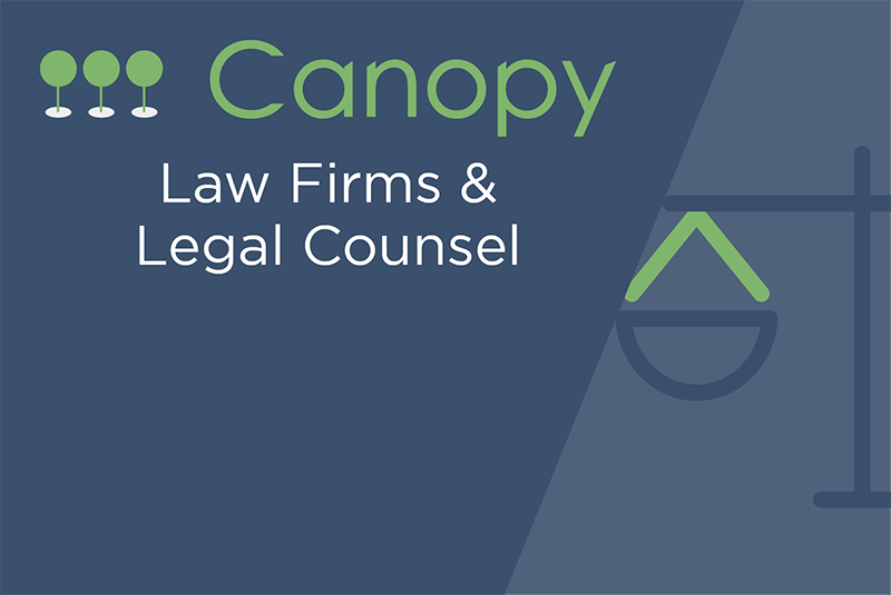 Canopy logo with Law Firms title text and partial scales of justice icon
