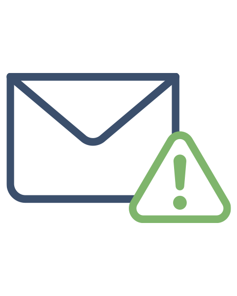 email envelope icon with green warning exclamation point to indicate business email compromise