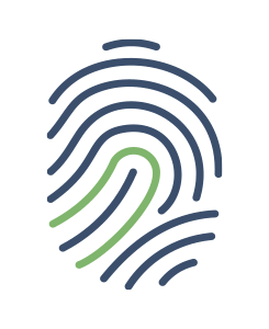 blue fingerprint icon with single green line